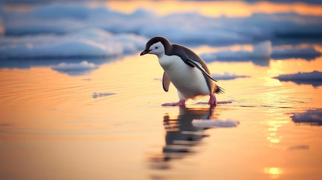 A baby penguin learning to waddle on the ice AI generated