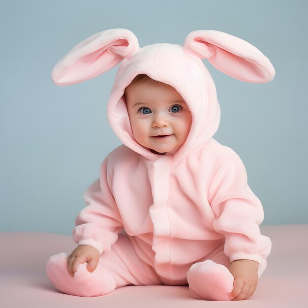 baby in pink bunny costume