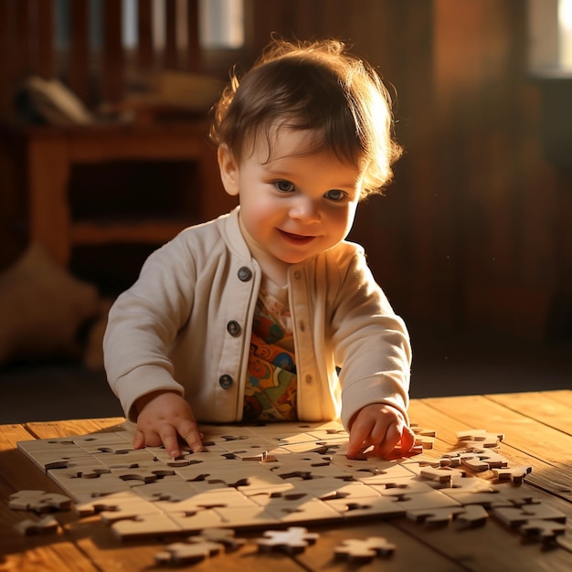 Photo baby play with puzzle baby playing photo