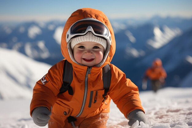 baby playing in the snow