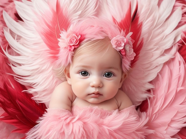 Baby princess angel in feather paradise