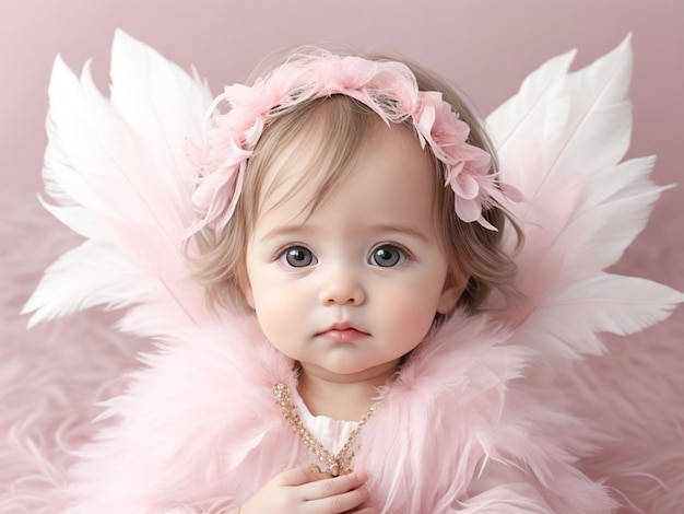 Baby princess angel in feather paradise