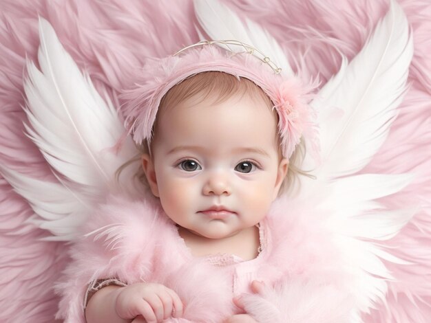 Baby princess angel in feather paradise