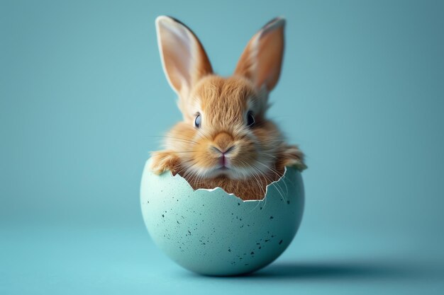 baby rabbit in a egg on blue AI generated