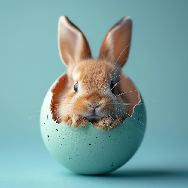 baby rabbit in a egg on blue background AI generated