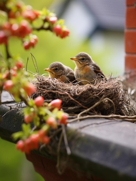 Foto baby robin wacht op hun moeder