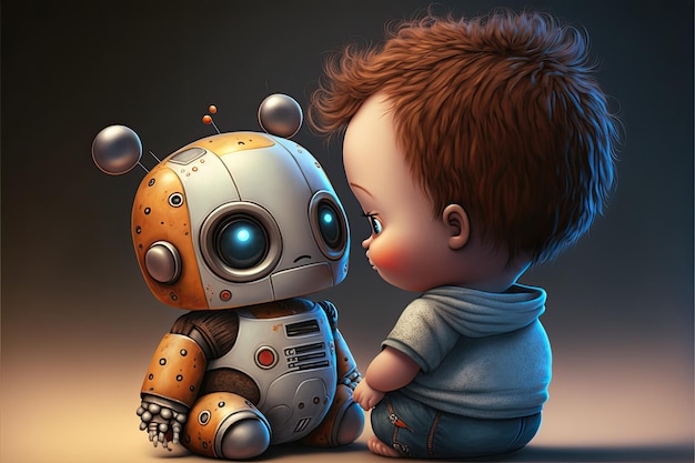 A baby and a robot