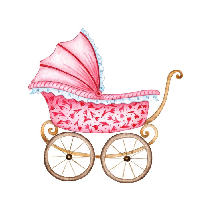 Foto baby roze wandelwagen aquarel