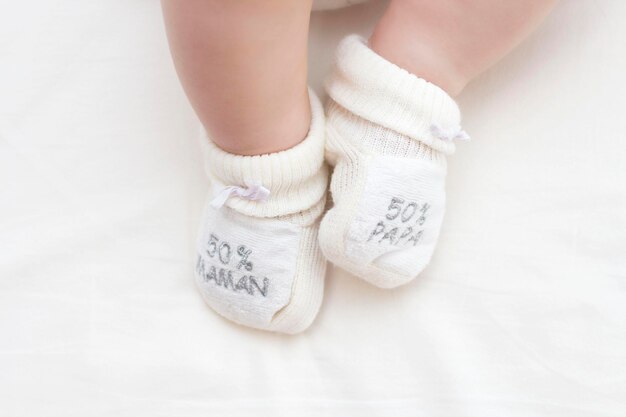 Photo baby's feet in cute socks.