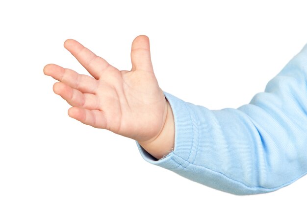 Baby's tiny hand isolated on white background