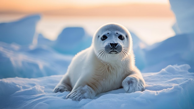 Baby seal in snowy landscape