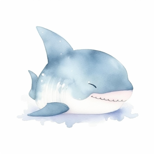 A baby shark with a blue background and the word dolphin on the bottom.