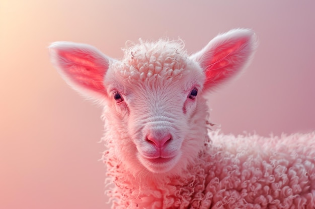 A baby sheep with pink ears and a pink face Generative AI