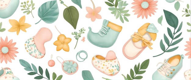 Photo baby shoes illustration pattern background