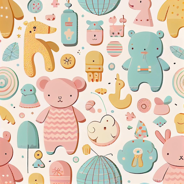 Baby shower accessories beautiful pattern Illustrator Generative AI