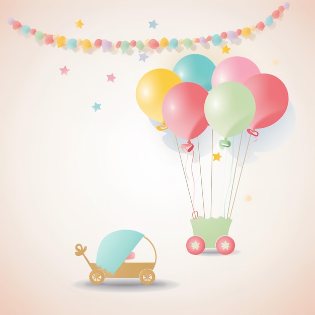 Baby shower banner with cartoon rocket and balloons