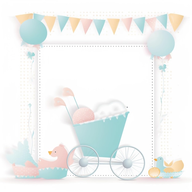 Baby shower banner with cartoon rocket and balloons
