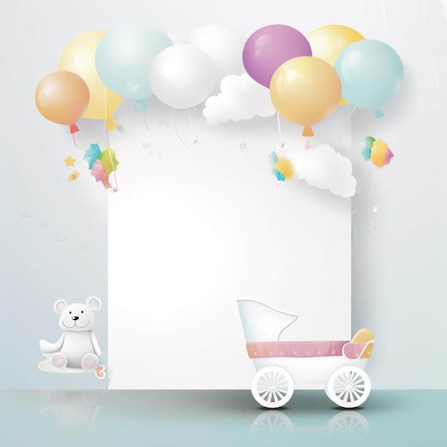 Baby shower banner with cartoon rocket and balloons