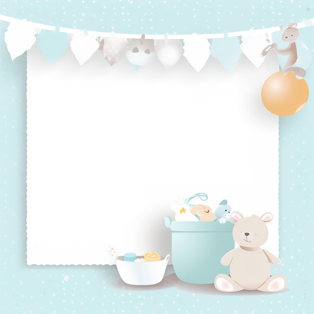 Baby shower banner with cartoon rocket and balloons