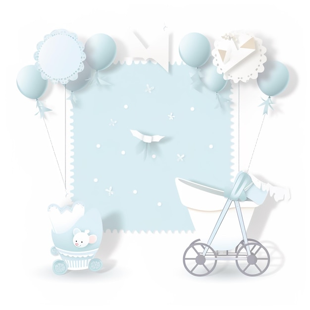 Baby shower banner with cartoon rocket and balloons