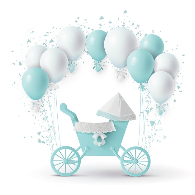 Baby shower banner with cartoon rocket and balloons