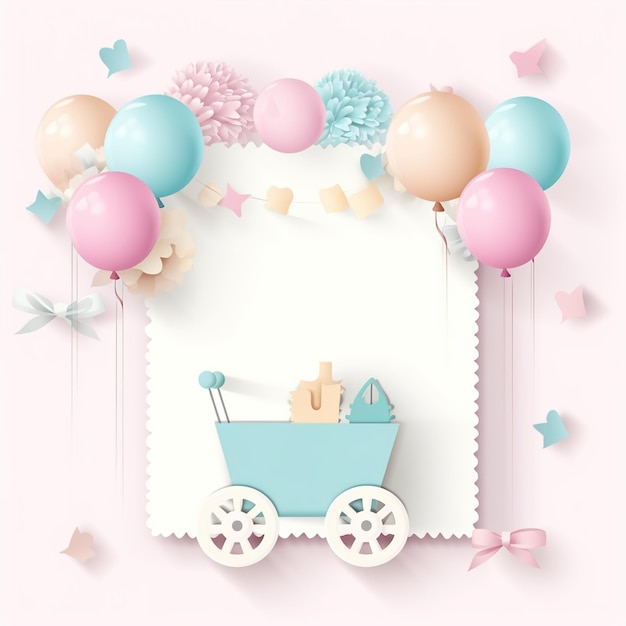 Photo baby shower banner with cartoon rocket and balloons