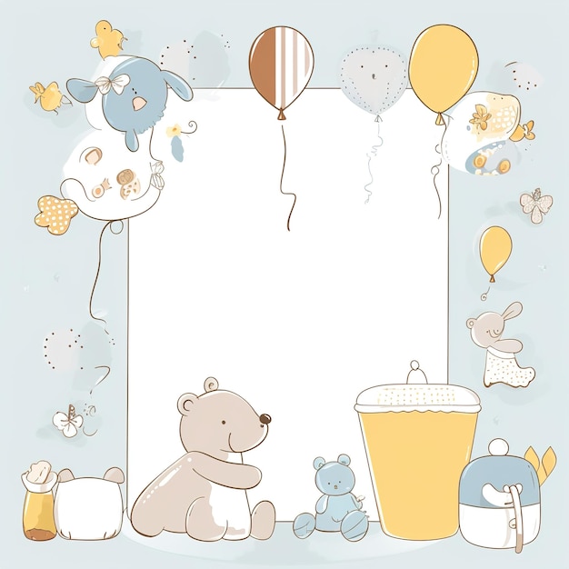 Photo baby shower banner with cartoon rocket and balloons