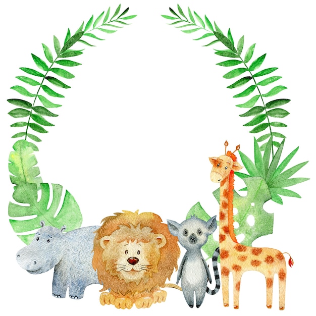 Foto scheda safari acquerello con carta baby shower con animali