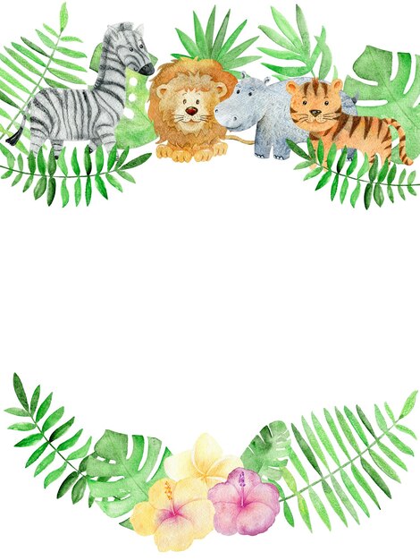 Foto scheda safari acquerello con carta baby shower con animali