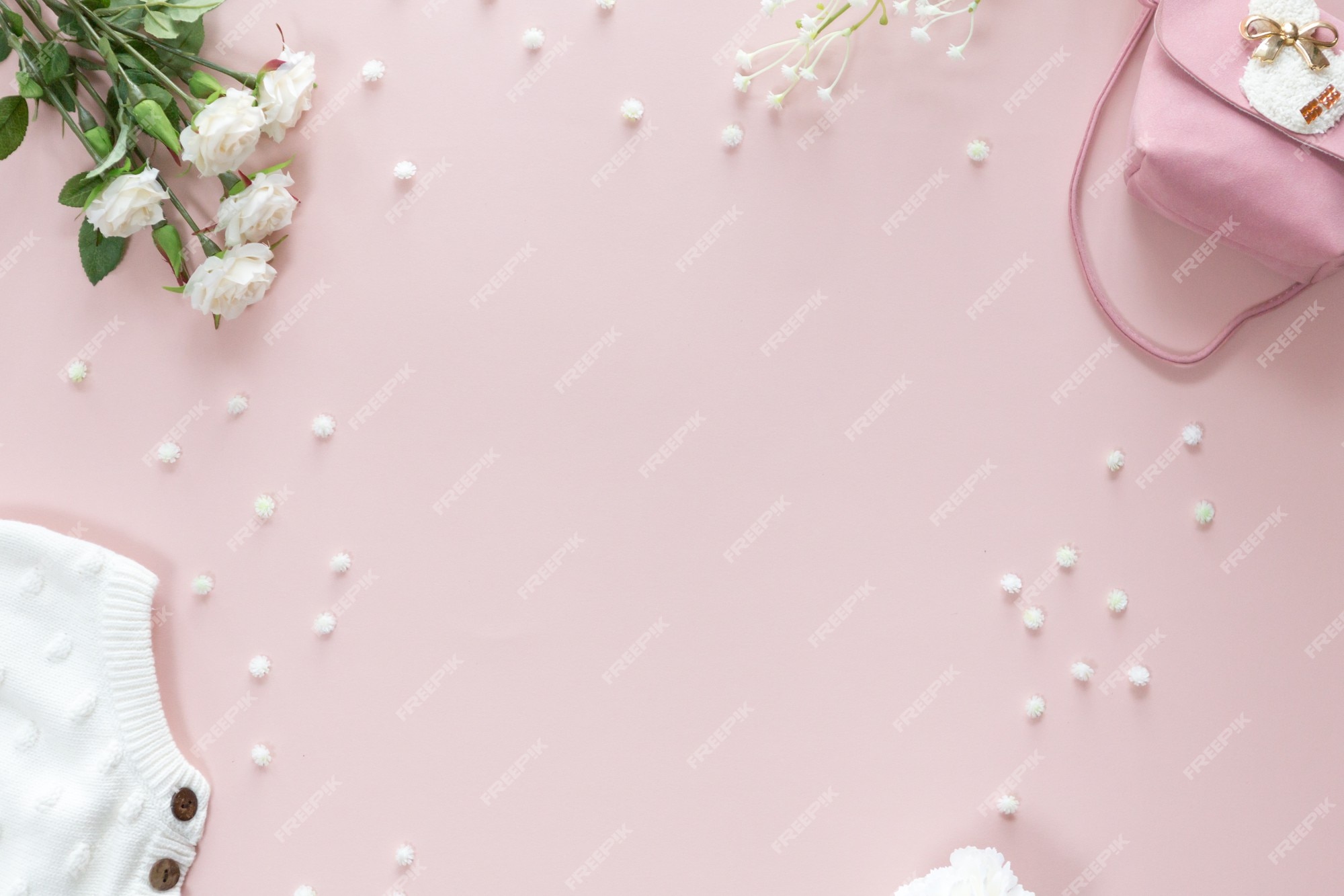Premium Photo | Baby shower flower background with baby girl accessories on  pink background with copy space for text, top view, flat lay