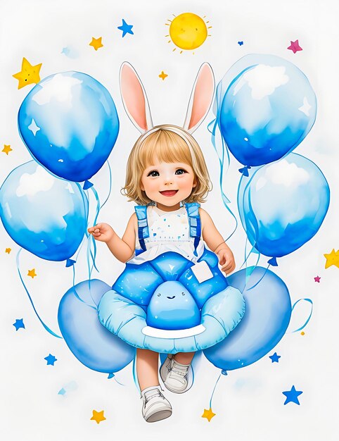 Приглашение на детский душ, поздравительные открытки на день рождения на синем фоне темы, генеративный AI