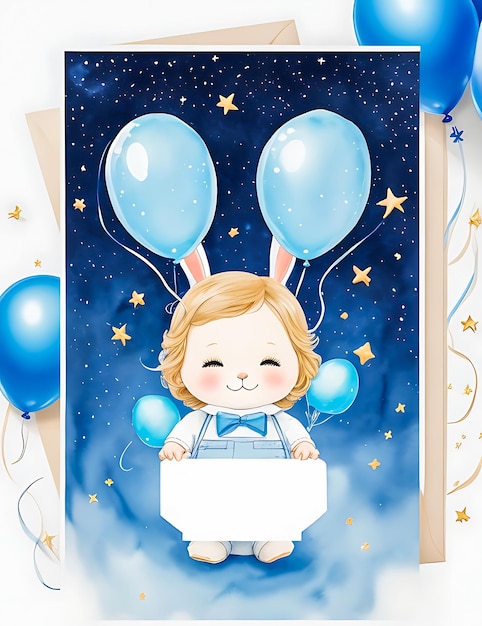 Baby shower invitation birthday greeting cards on blue theme generative AI