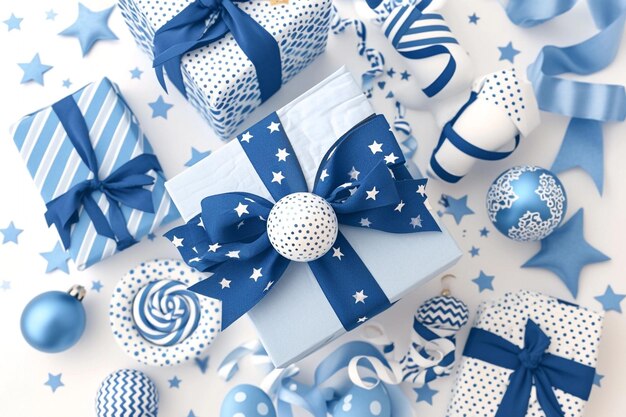 Baby shower party uitnodiging pastel blauw wit geschenken