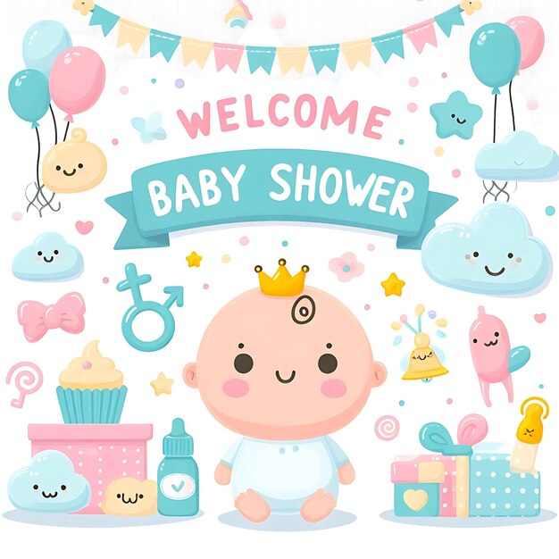 Photo a baby shower with a banner that says welcome baby shower