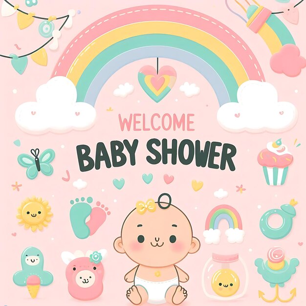 Photo a baby shower with a rainbow and the words welcome to baby shower
