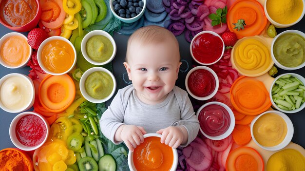 Photo a baby sitting in a circle of fruit