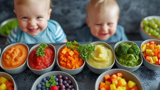 Foto un bambino seduto davanti a un tavolo con ciotole di cibo