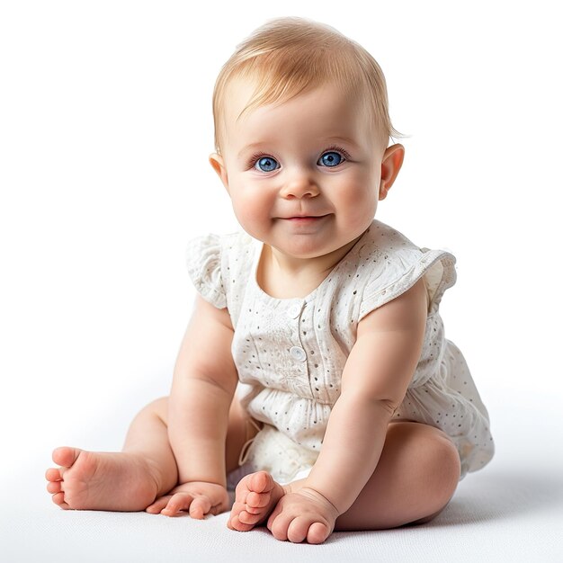 baby sitting on white background isolated with clipping path Cute smiling little infant girl