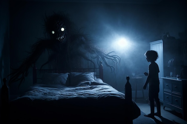 Baby slechte dromen nachtmerries nacht angsten slaapproblemen sombere dromen baby nacht slaap therapie baby slaapkamer bed monsters in de verbeelding monsters op de muur en onder het bed geesten