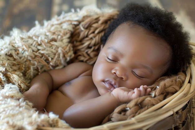 Photo baby sleeping in basket