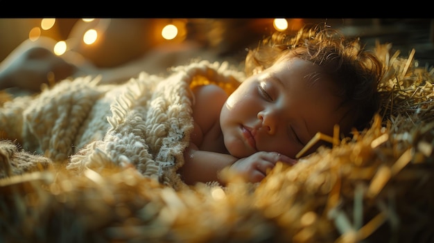 Photo baby sleeping on blanket in grass