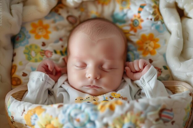Photo a baby sleeping in a blanket with a flower pattern