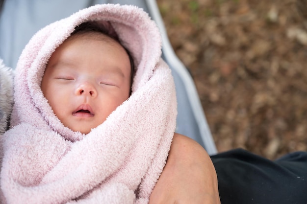 Baby sleeping in the camp