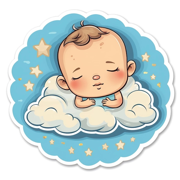 Photo a baby sleeping in a cloud with a baby sleeping on it.