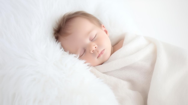 Baby sleeping on white mattress portrait