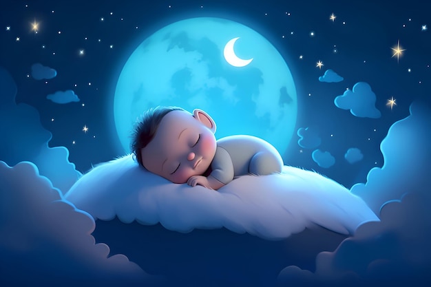 The baby sleeps on a cloud under the stars cozy sleep Generative AI