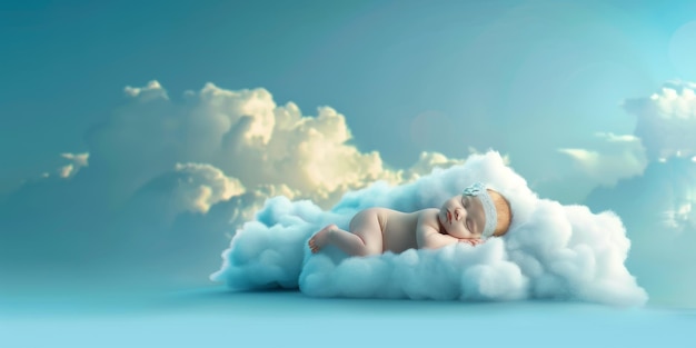 Photo baby sleeps in the clouds generative ai