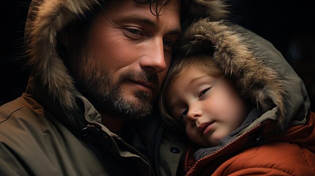 Foto il bambino dorme tra le mani di un padre forte