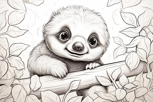 Baby Sloth Coloring Book Page Kids 1