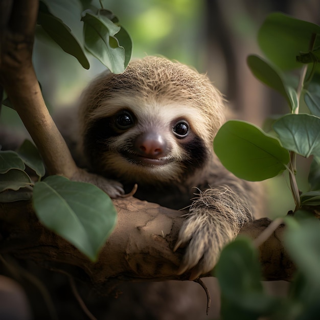 Photo baby sloth on a tree branch